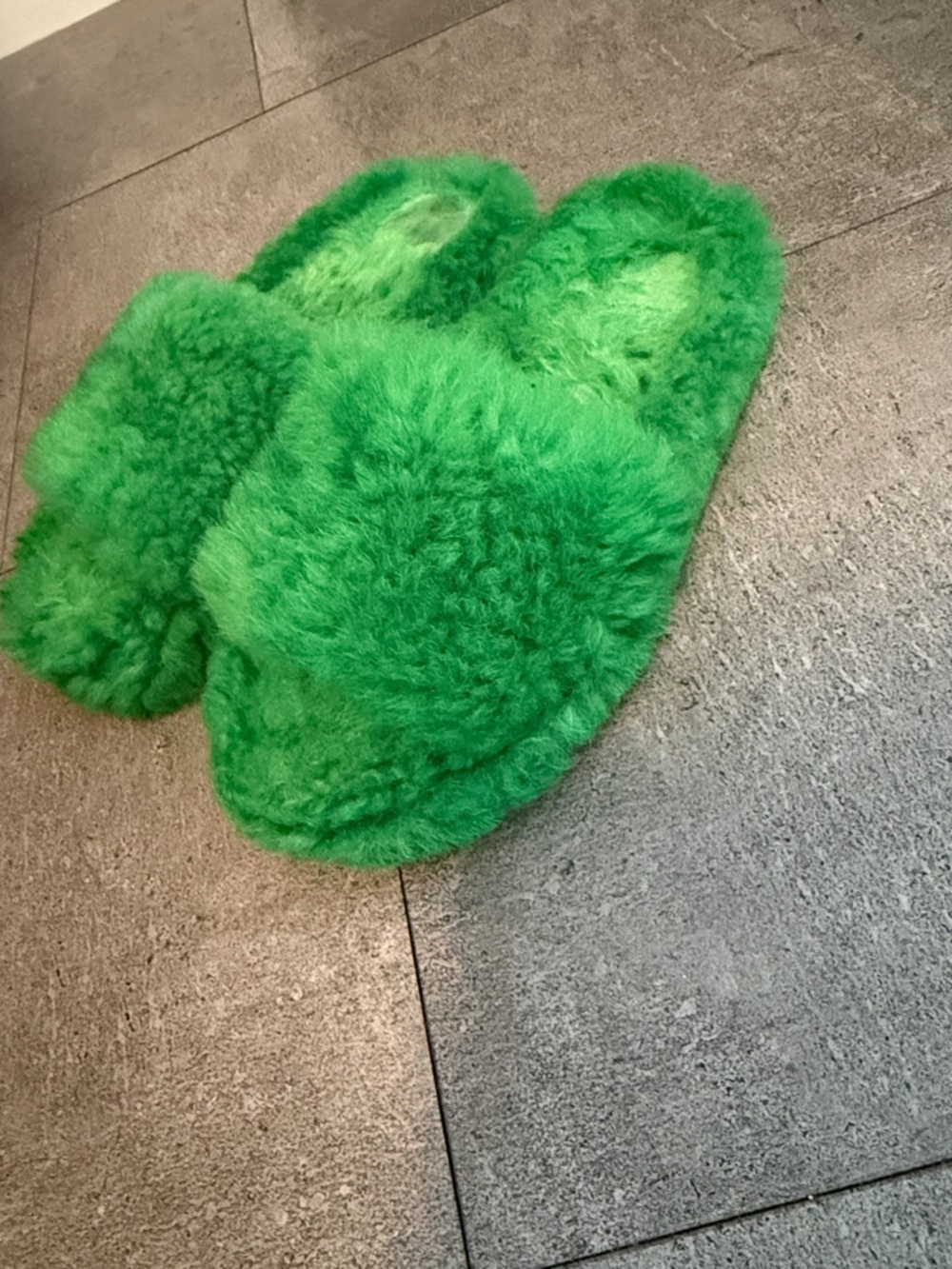Bottega Veneta Green Fuzzy Slide Sandal